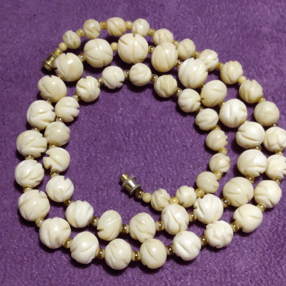 Carved Bone Bead Necklace